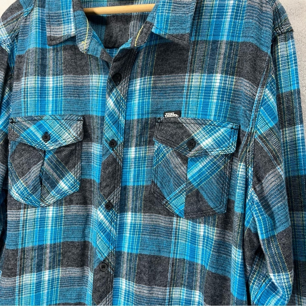 Vintage No Fear Blue Long Sleeve Button-Up Flannel Shirt XL Skater 90’s Emo - Picture 2 of 10